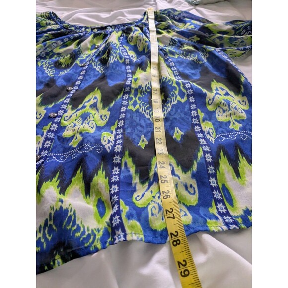 Evan-Picone Semi-Sheer Blouse Women's 16W Abstract Boho Print Royal Blue Lime - Picture 12 of 12